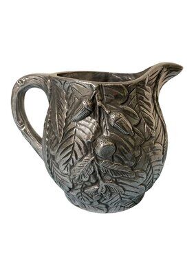 Vintage Ashleigh Manor Aluminum Repousse Acorn & Oak Leaf Water Pitcher Jug Vase